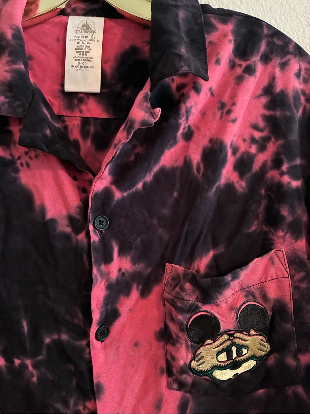 Disney Mickey Mouse Tie-Dye Halloween Button-Up Shirt in Pink and Black - Picture 4 of 5